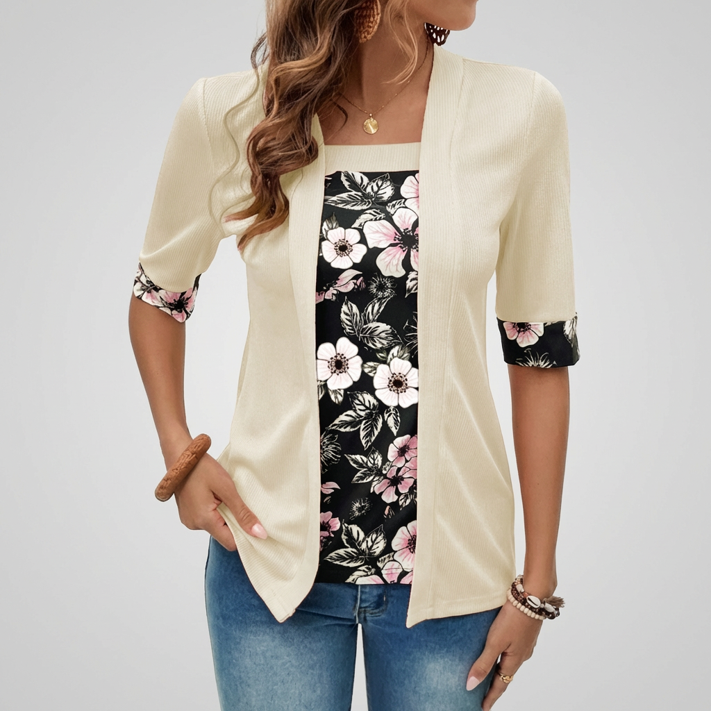 Floral Layer Cardigan – Elegante 2-in-1 Blazer Top