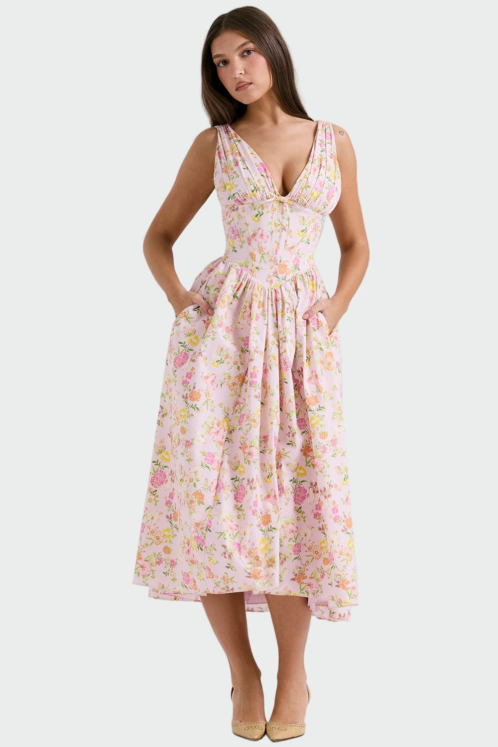 Midi Dress with Romantic Flowers