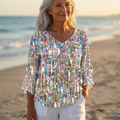 Luna - V-Neck Asymmetric Blouse | Crystal Fringe Silver