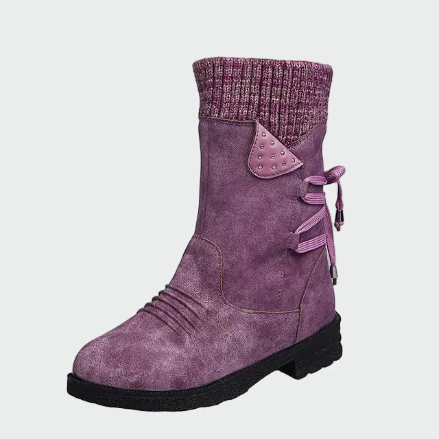 Victoria | Blue Suede Ankle Boots with Knitted Detail