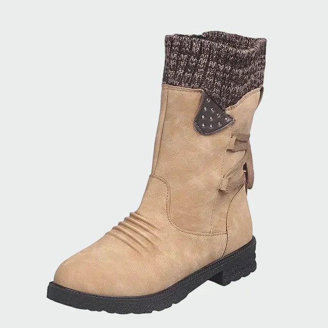 Victoria | Blue Suede Ankle Boots with Knitted Detail
