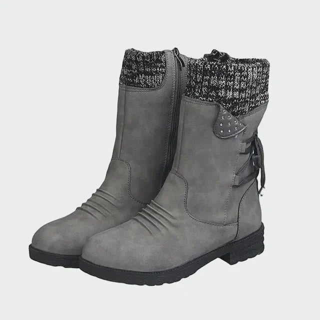Victoria | Blue Suede Ankle Boots with Knitted Detail