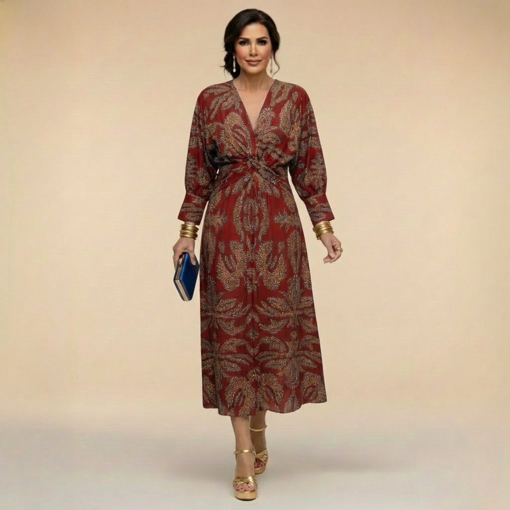 Natalia - Elegant midi dress with timeless print