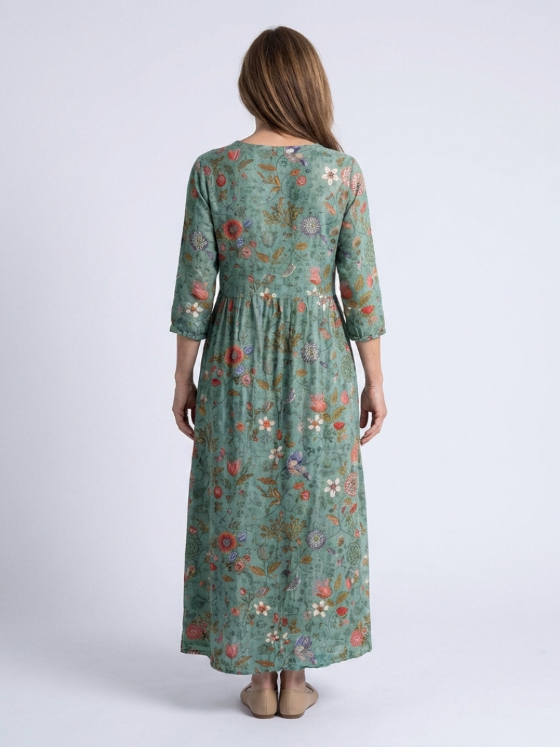 Marina | Floral V-Neck Three-Quarter Sleeve Maxi Dress