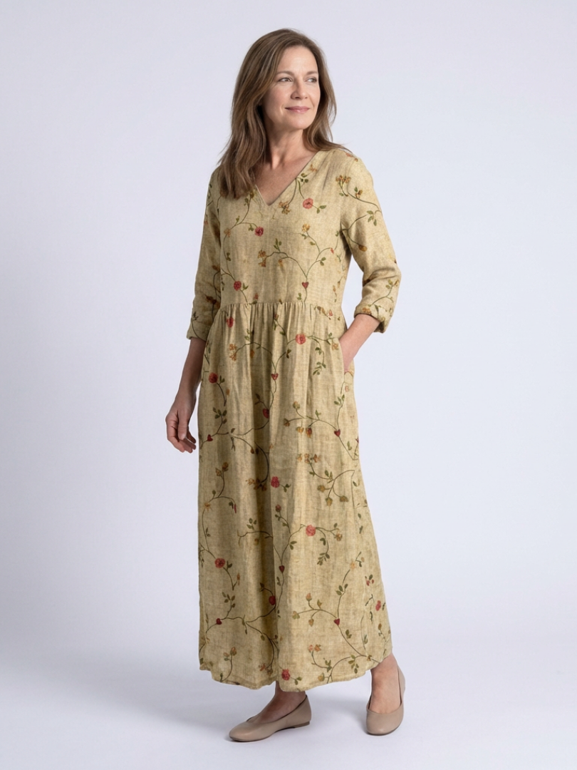 Marina | Floral V-Neck Three-Quarter Sleeve Maxi Dress