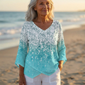 Luna - V-Neck Asymmetric Blouse | Teal Snow Fade