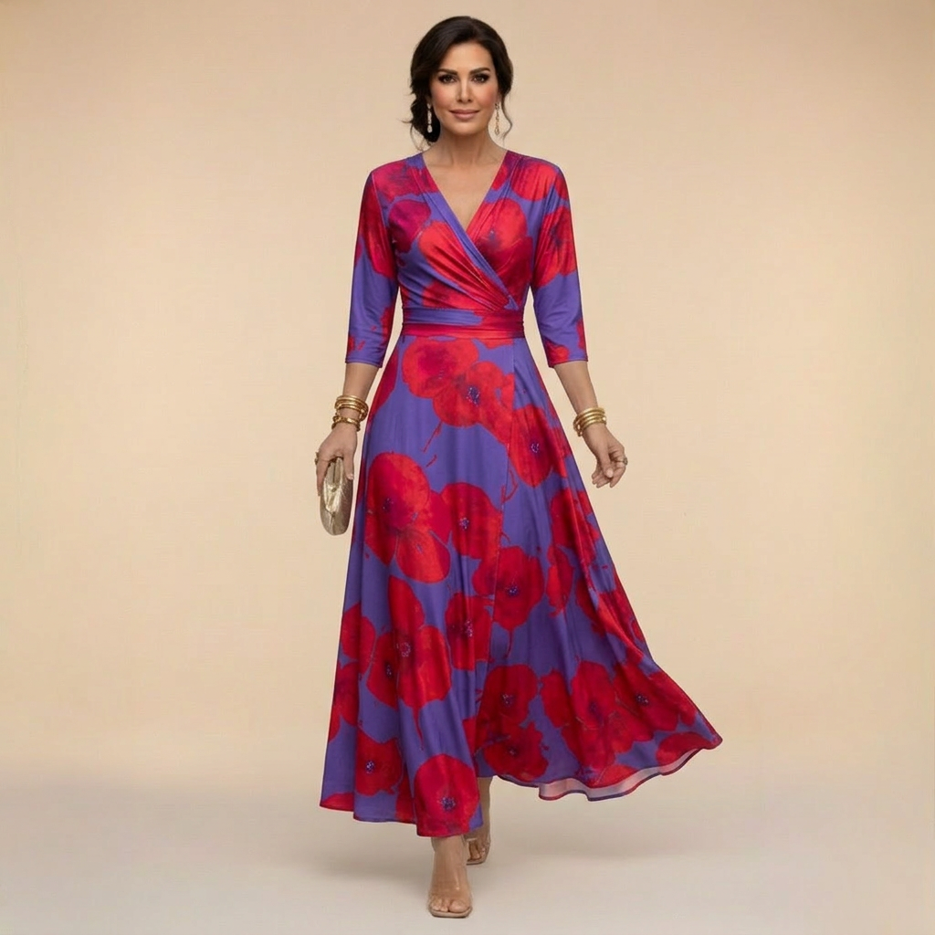 Lillian - Wrap-Style Flowing Maxi Dress