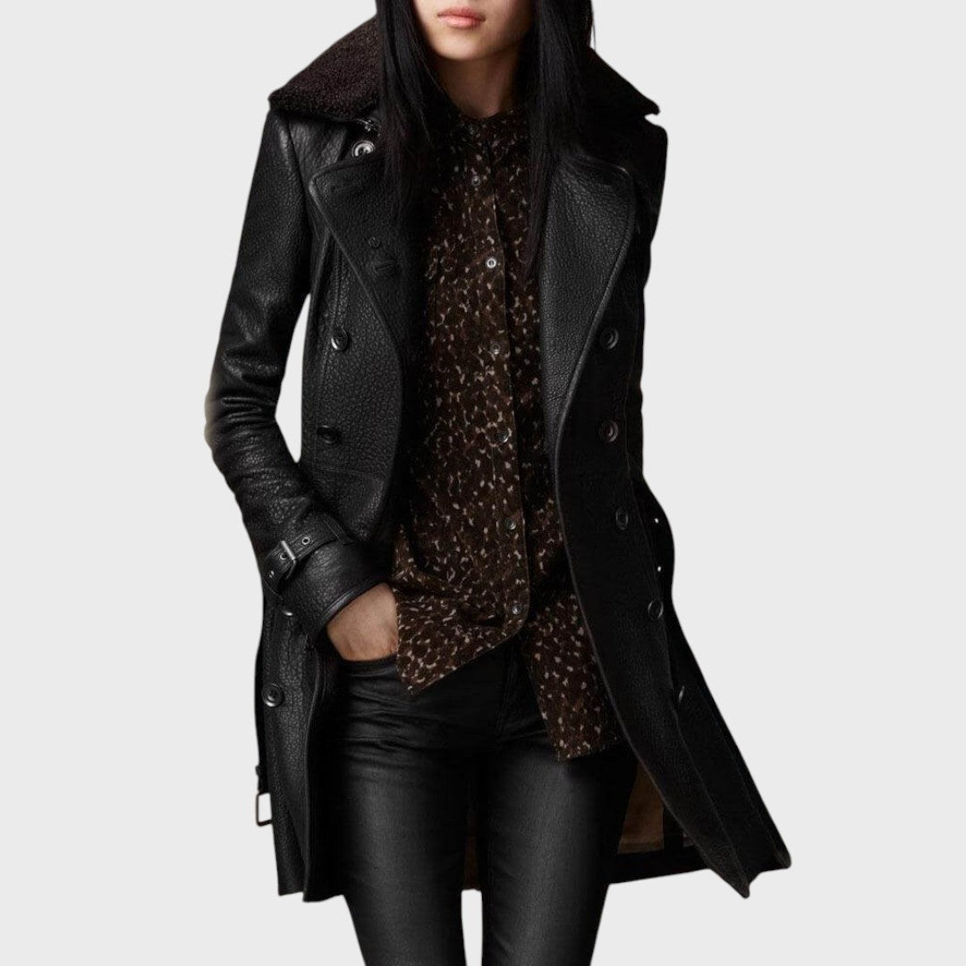 Vika | Elegant Leather 3/4 Length Coat