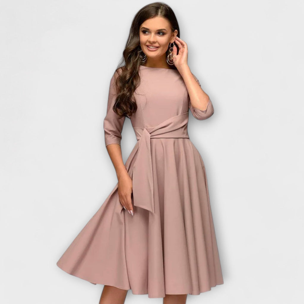 Ana - Elegant Midi Dress with Waist Belt