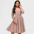Ana - Elegant Midi Dress with Waist Belt