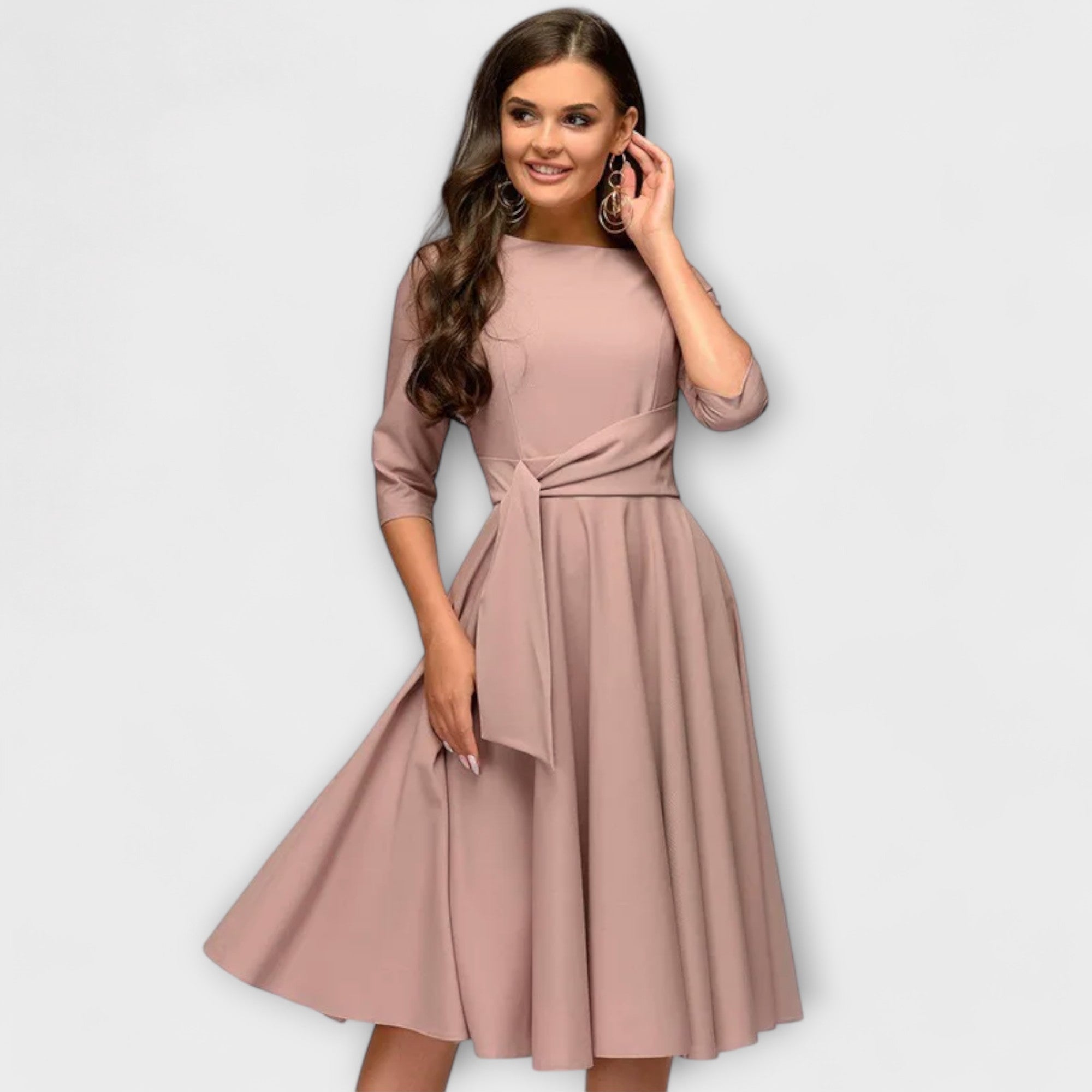 Ana - Elegant Midi Dress with Waist Belt