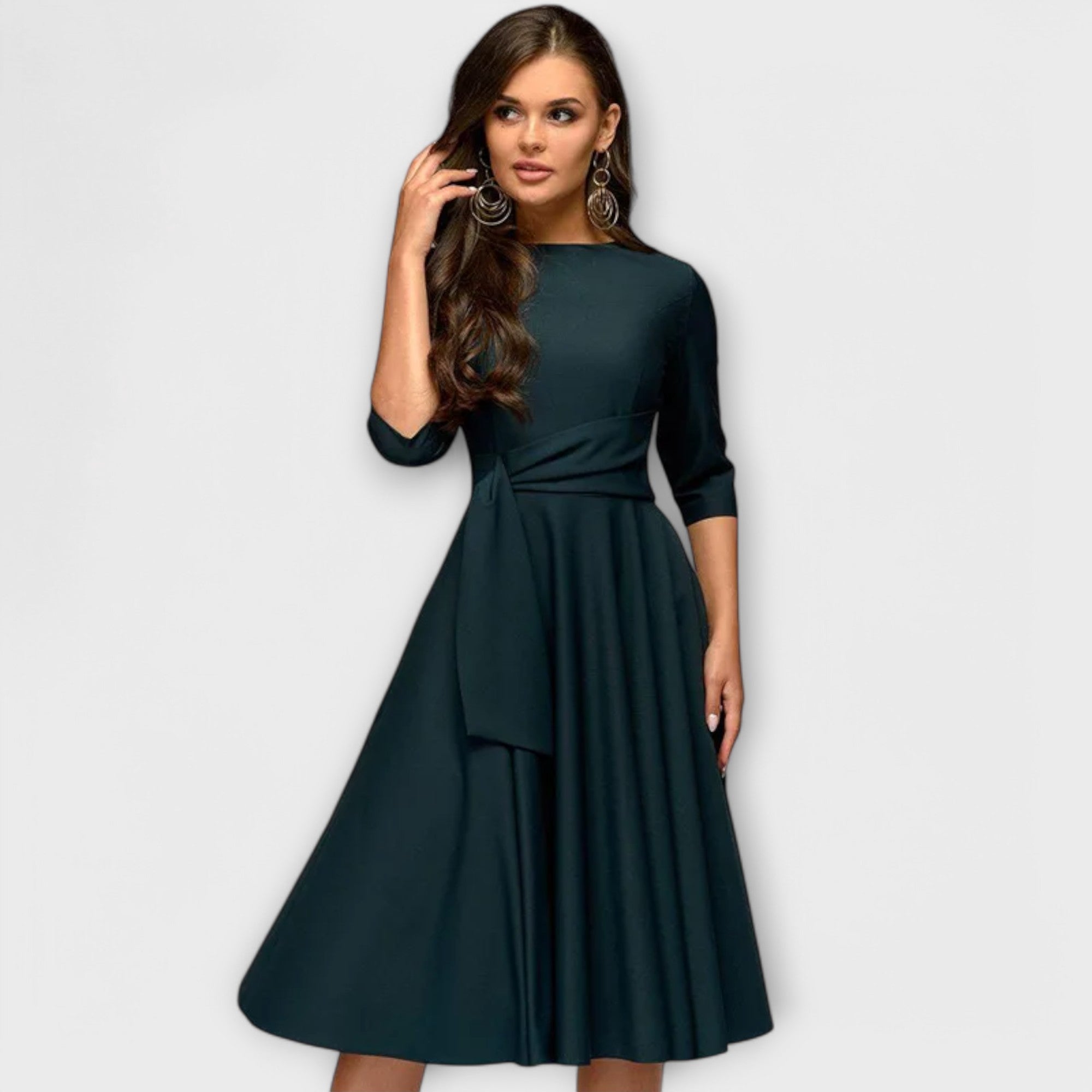 Ana - Elegant Midi Dress with Waist Belt