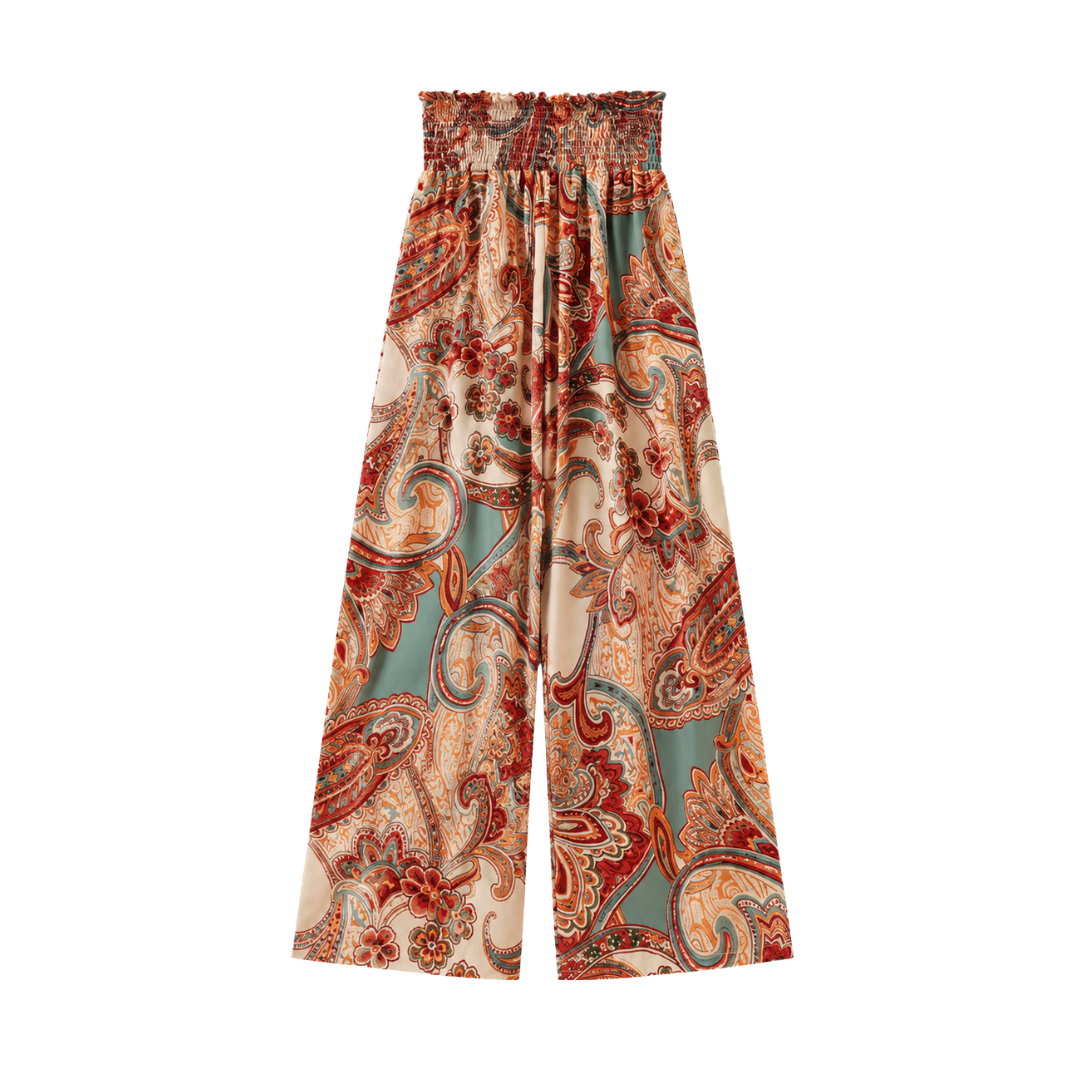 Printed Wide-Leg Trousers with Elastic Waist