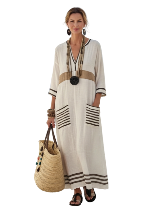 Noemi | V Neck Half Sleeve Pocket Maxi Dress