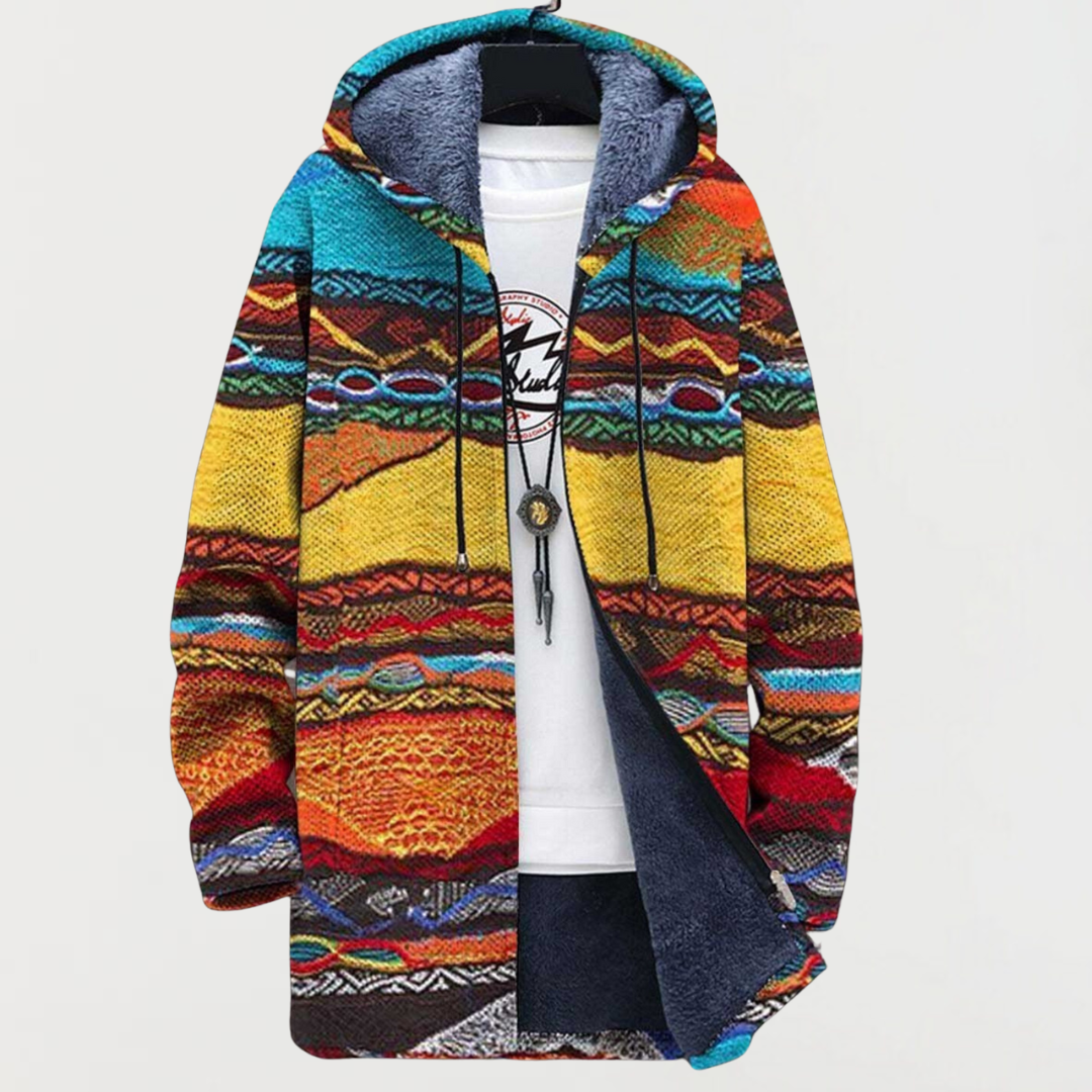 Hooded Jacket with Ethnic Artistic Theme