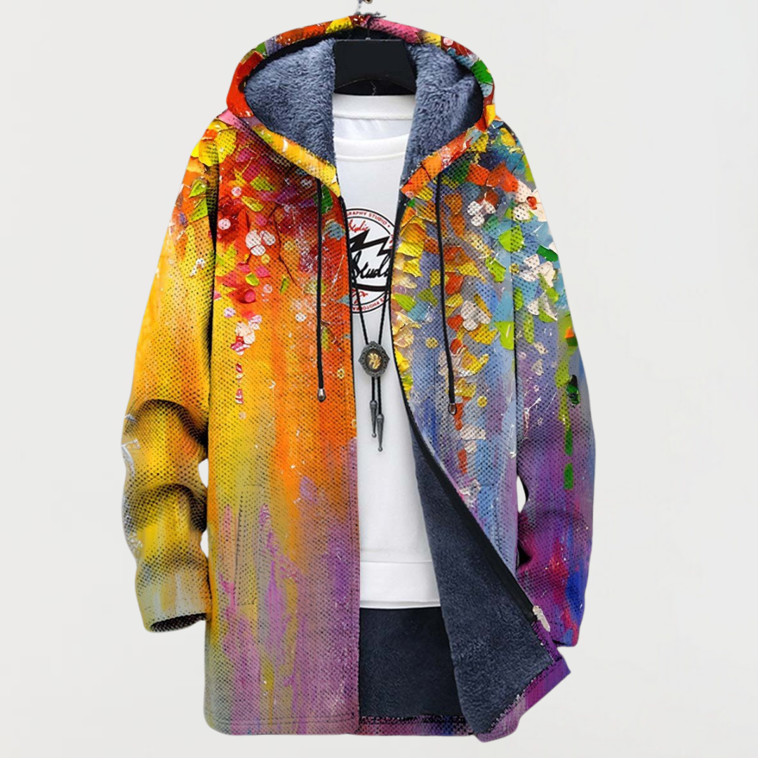 Hooded Jacket with Abstract Art Design