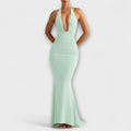 Elegant gala dress with an open back and impressive neckline