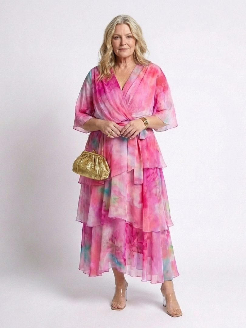 Calista | Tiered V-Neck Tie-Waist Maxi Dress