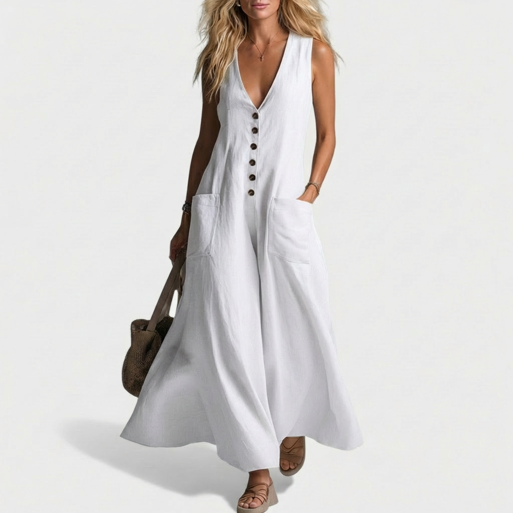 Isabelle - Sleeveless Button-Front Maxi Dress