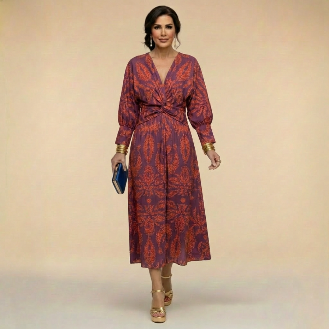 Natalia - Elegant midi dress with timeless print