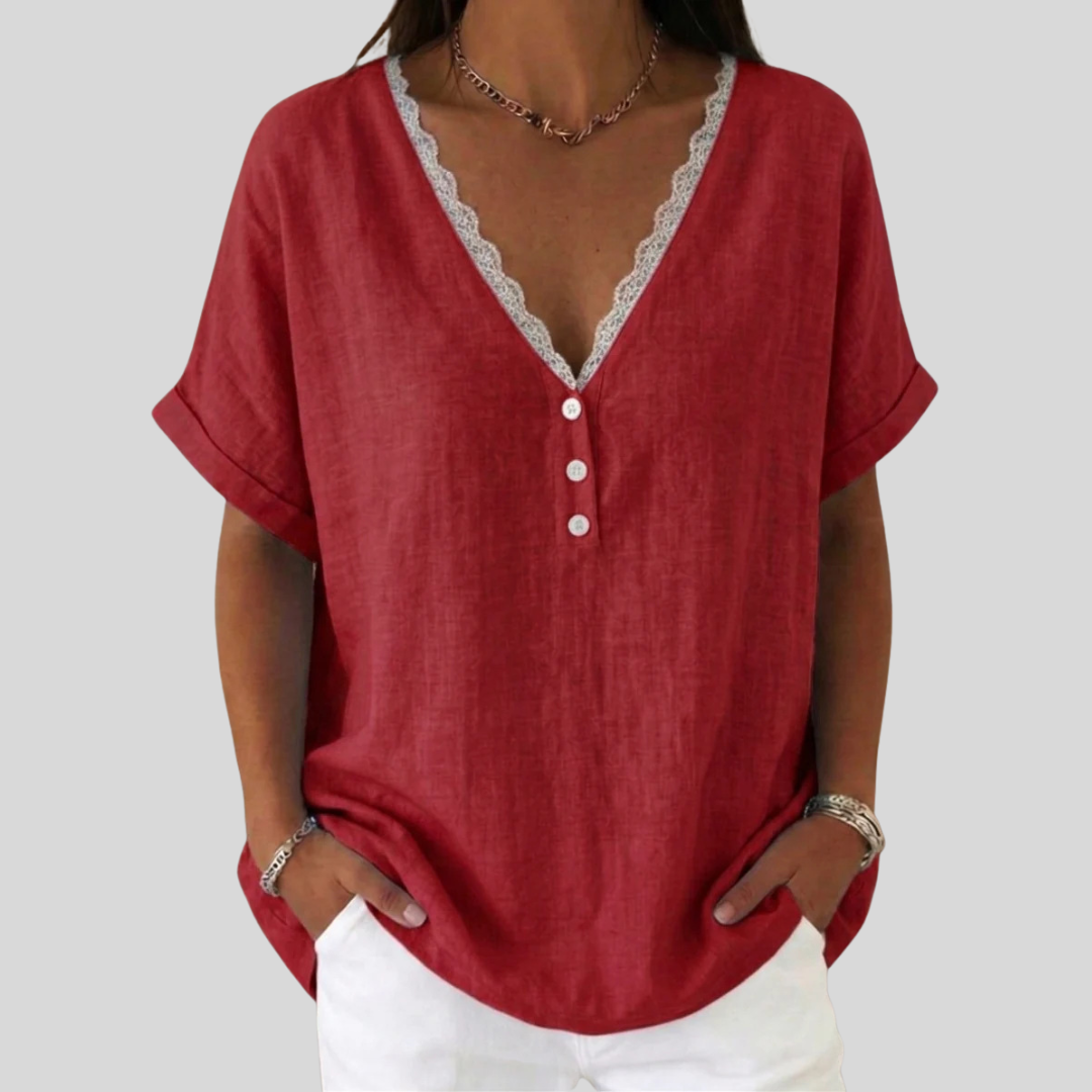 Lena – Linen V-Neck Blouse