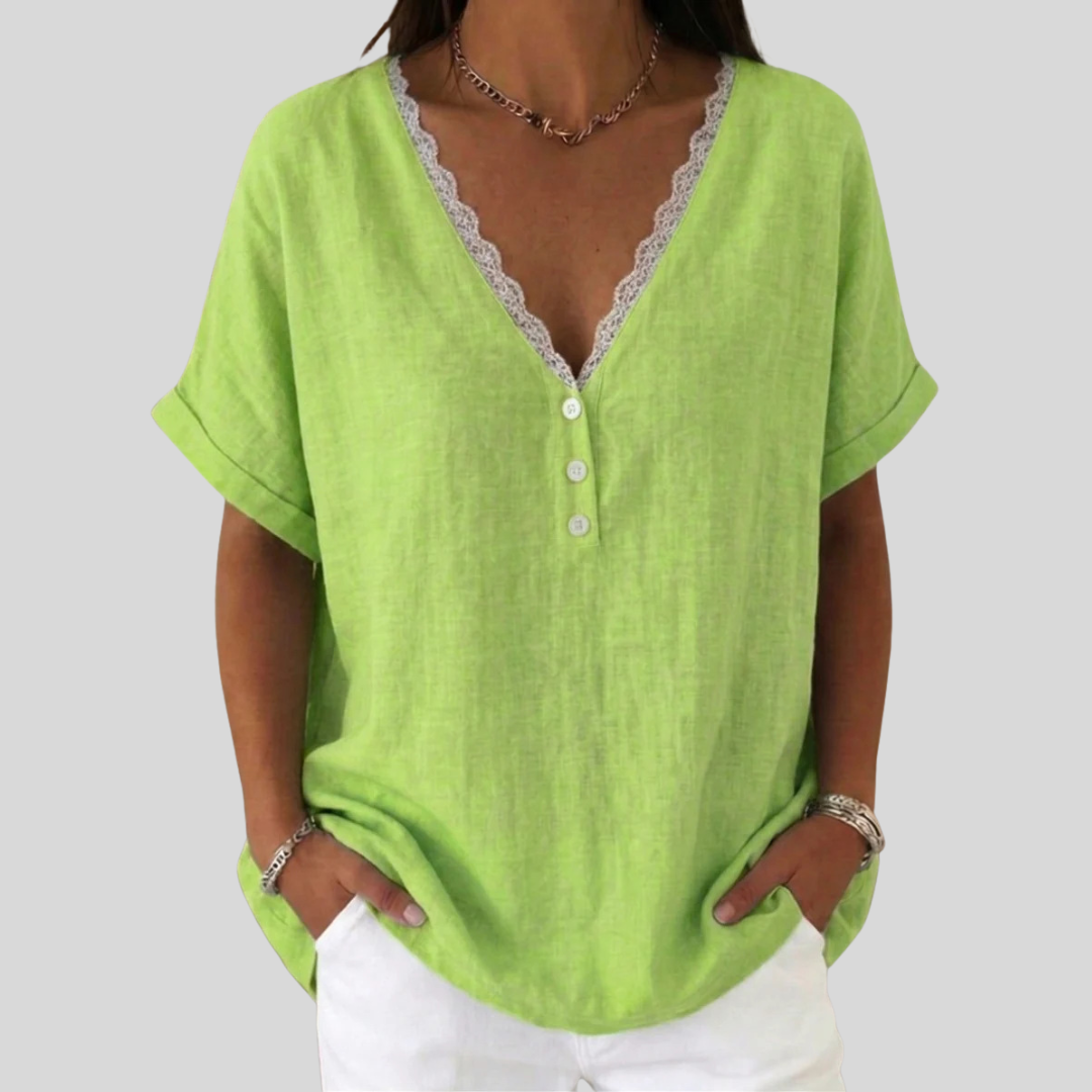 Lena – Linen V-Neck Blouse