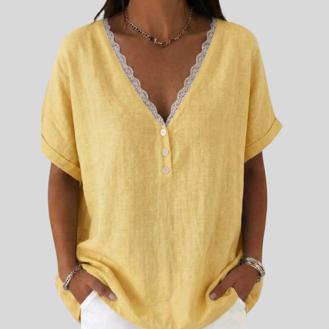 Lena – Linen V-Neck Blouse