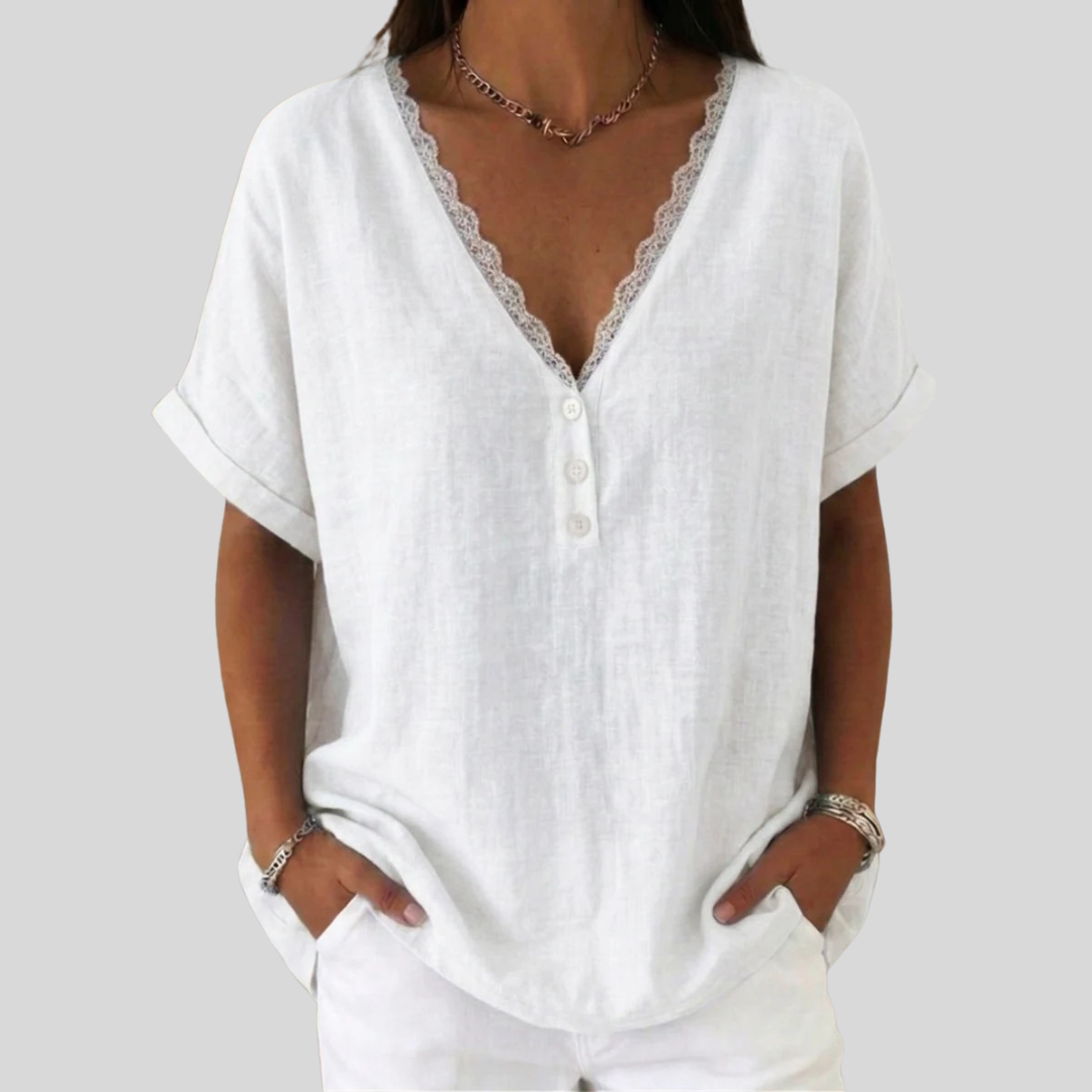 Lena – Linen V-Neck Blouse