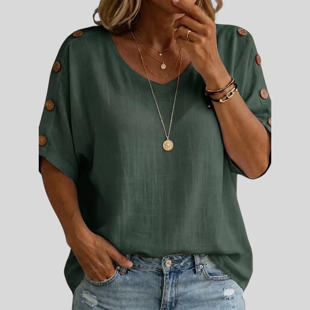 Nina – Relaxed Button-Sleeve Top