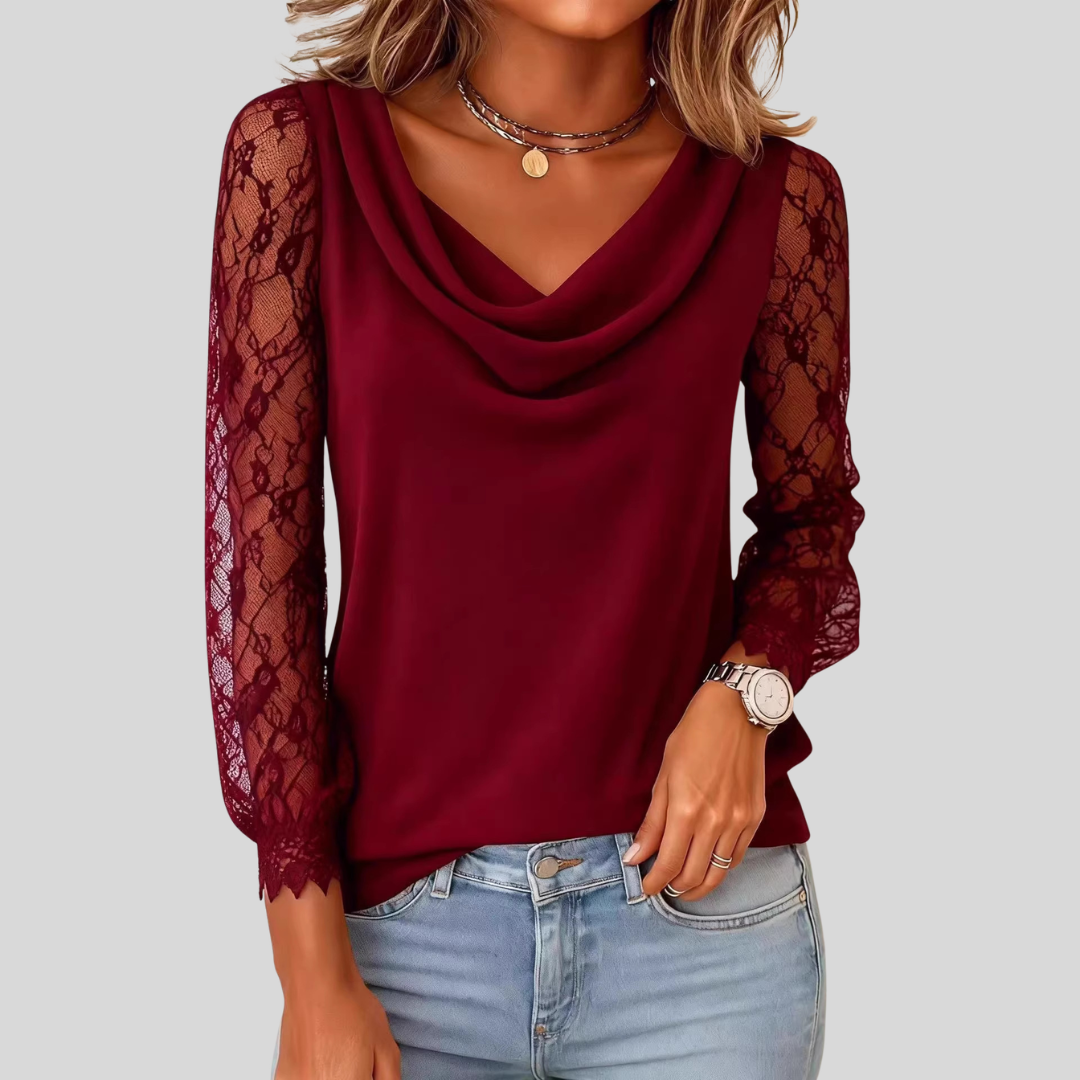 Corina – Lace Sleeve Cowl Neck Blouse