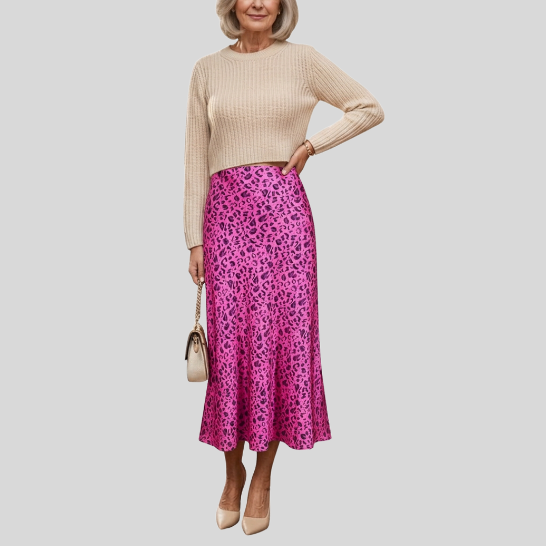 Leona Women's Skirt | High-Waist Midi Leopard Print