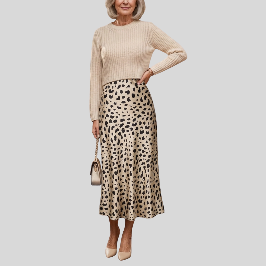 Leona Women's Skirt | High-Waist Midi Leopard Print