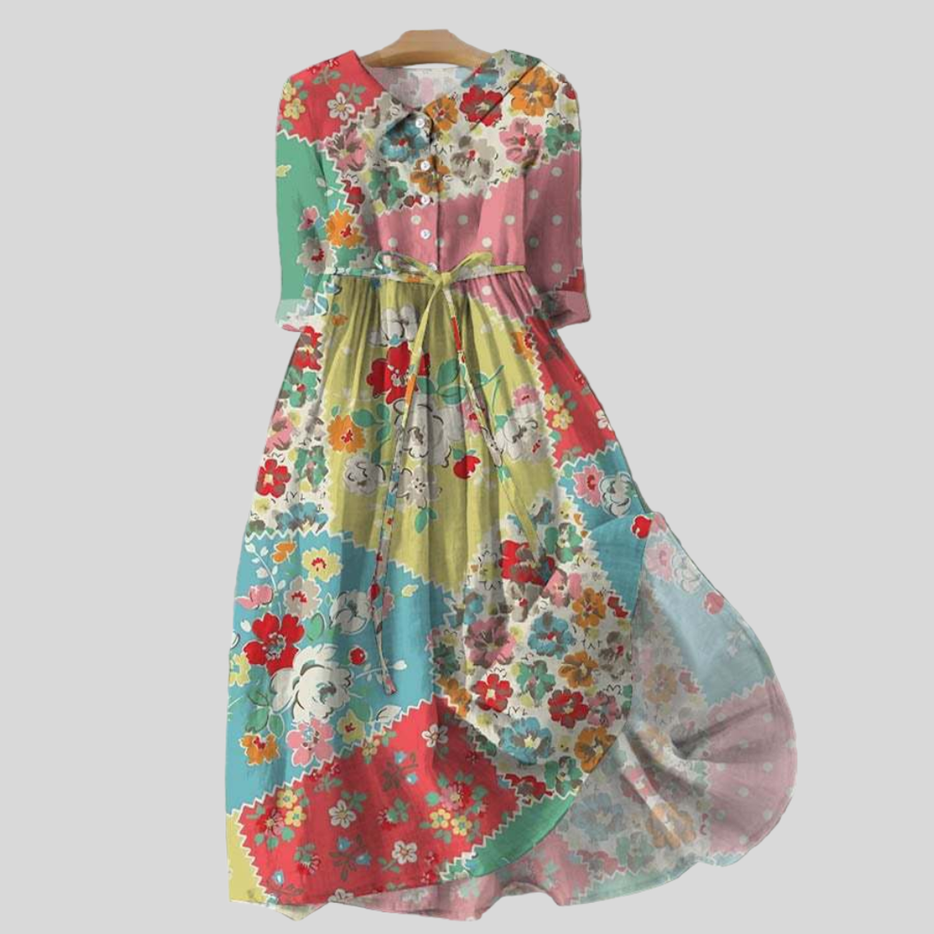 Multicolored Flower Dress in Patchwork Style