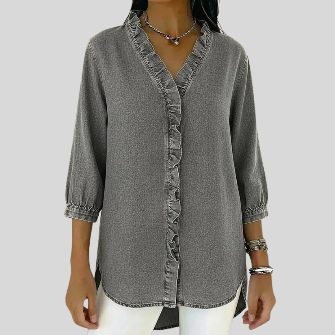 Sylwia – V-Neck Blouse with Delicate Ruffles