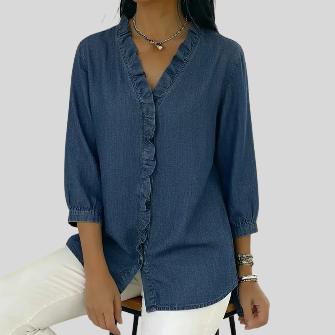 Sylwia – V-Neck Blouse with Delicate Ruffles