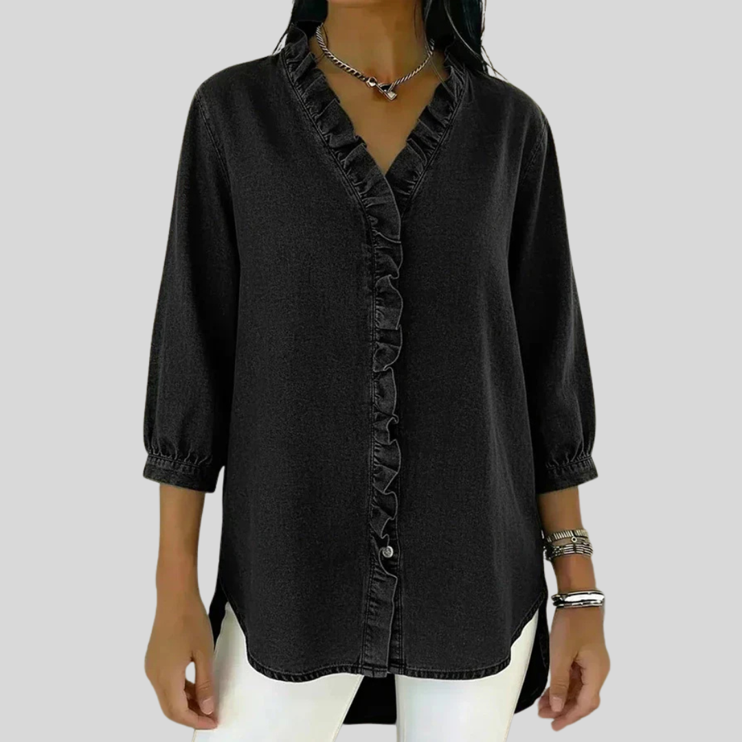 Sylwia – V-Neck Blouse with Delicate Ruffles