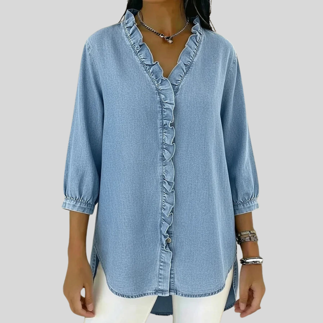 Sylwia – V-Neck Blouse with Delicate Ruffles