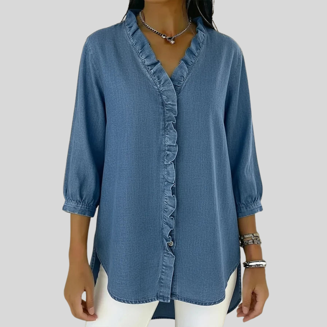 Sylwia – V-Neck Blouse with Delicate Ruffles