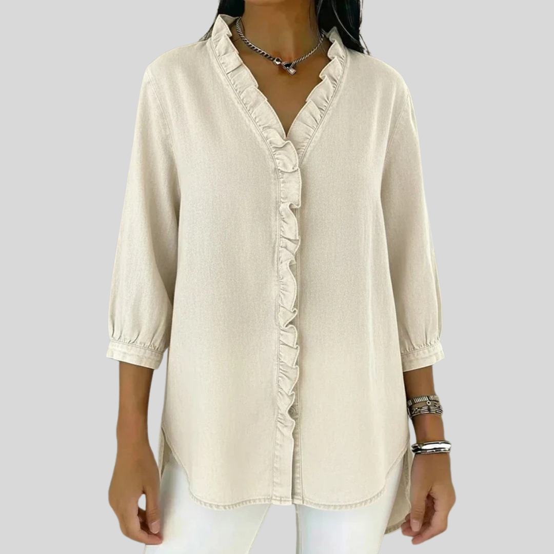 Sylwia – V-Neck Blouse with Delicate Ruffles