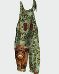 Retro long jumpsuit with embroidered flowers