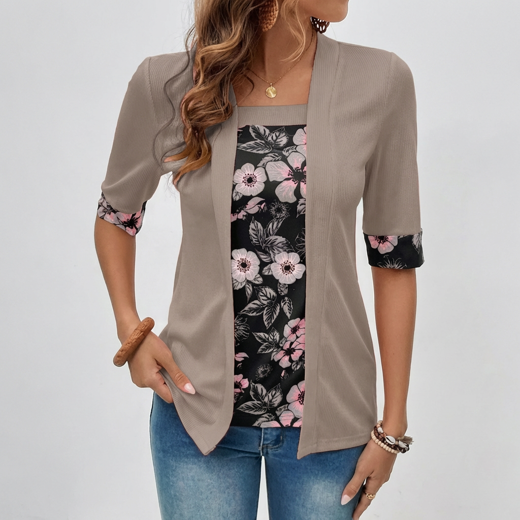 Floral Layer Cardigan – Elegante 2-in-1 Blazer Top