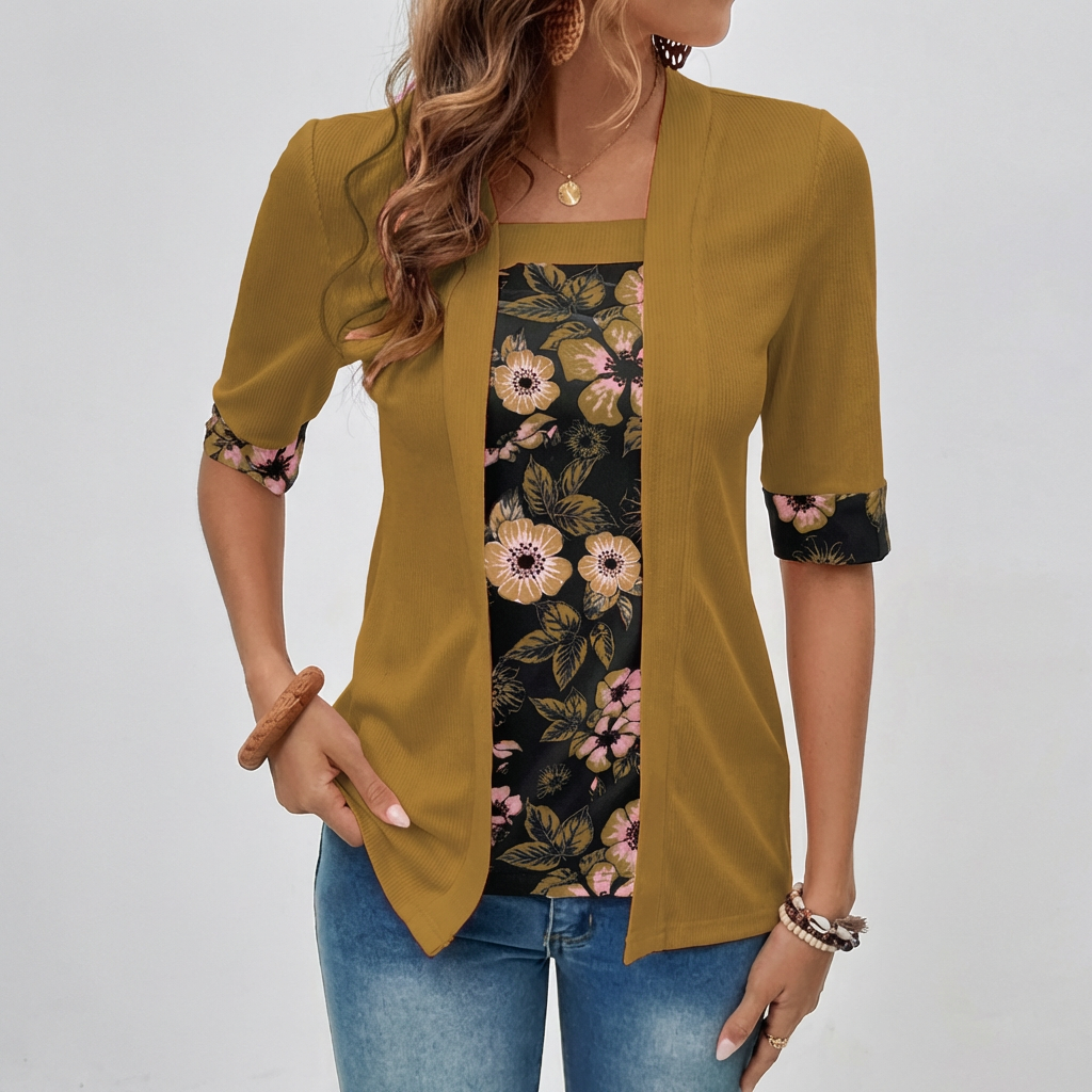 Floral Layer Cardigan – Elegante 2-in-1 Blazer Top