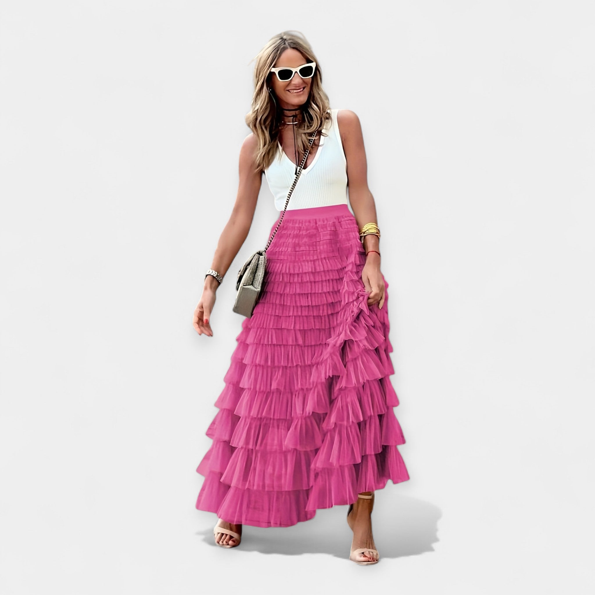 Boho Skirt with Mesh Satin Trim