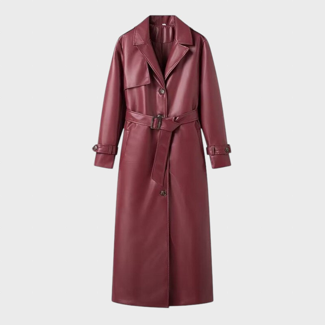 Ilgatis | Women's Long Raincoat Made of Artificial Leather with Reversible Lapels