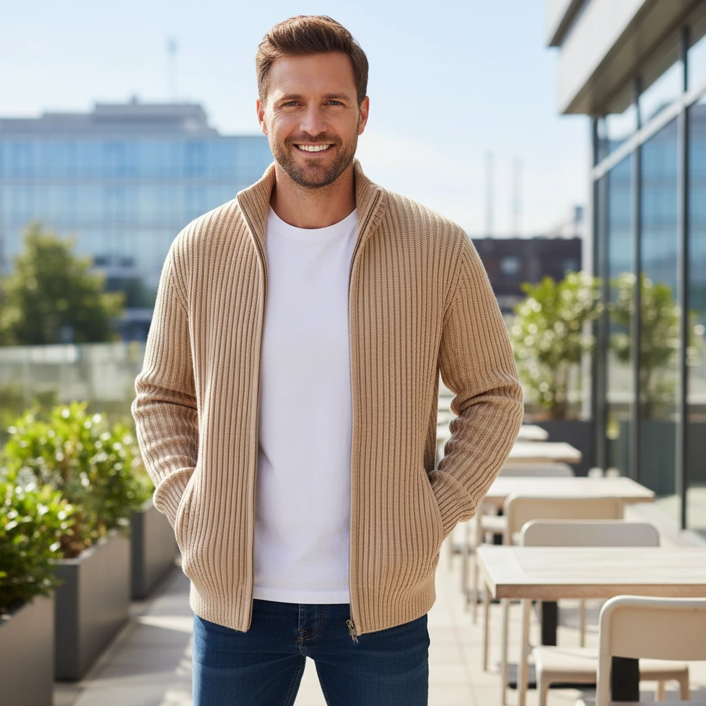 Men’s Ribbed Zip-Up Knit Jacket