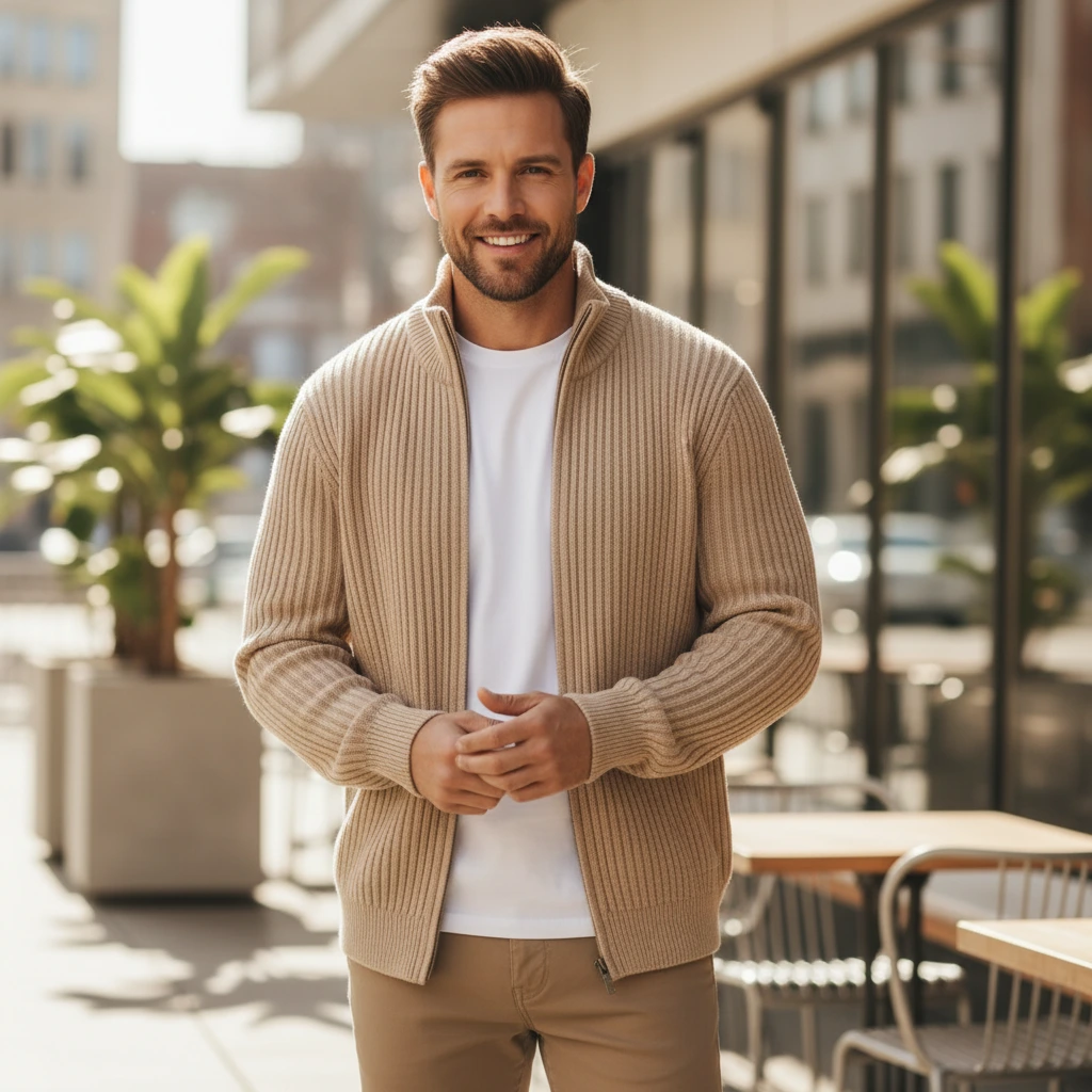 Men’s Ribbed Zip-Up Knit Jacket