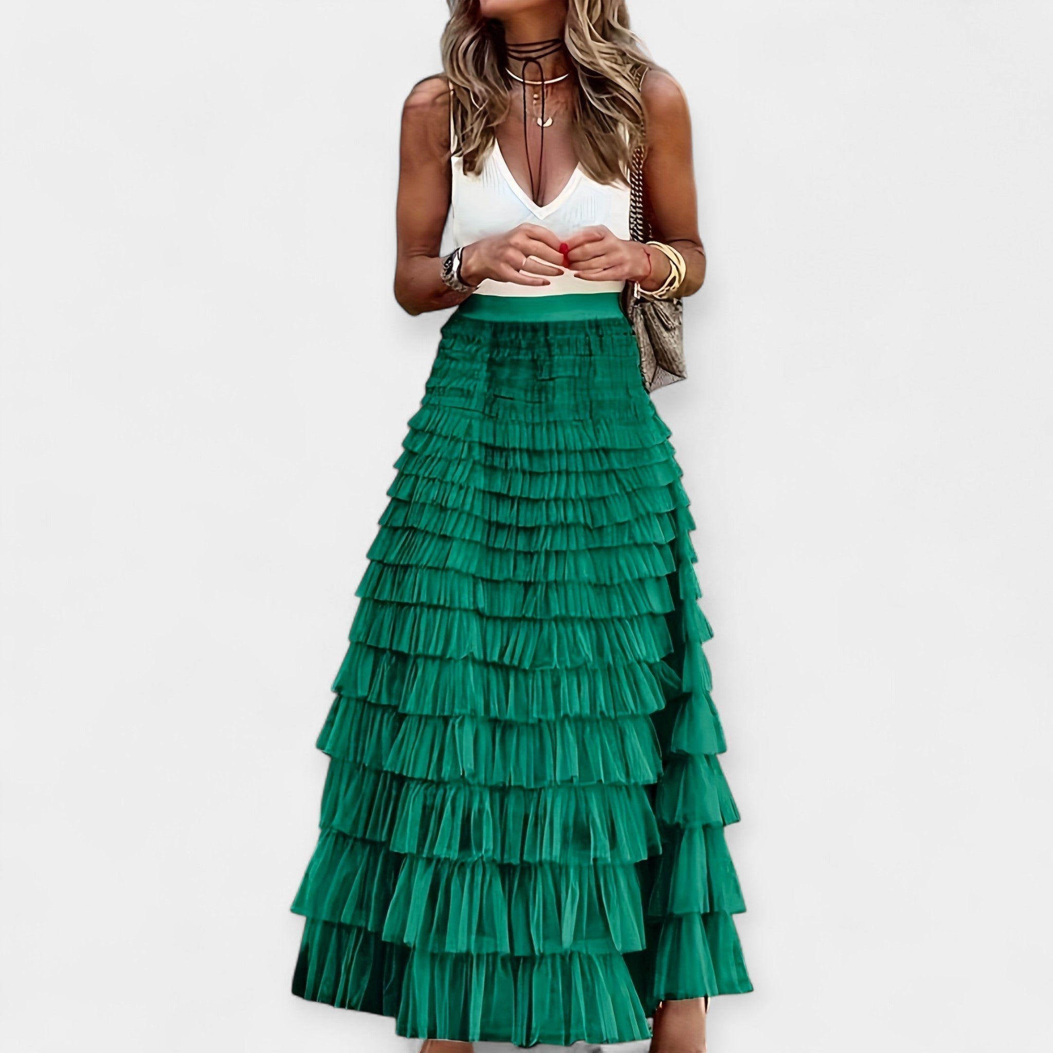 Boho Skirt with Mesh Satin Trim
