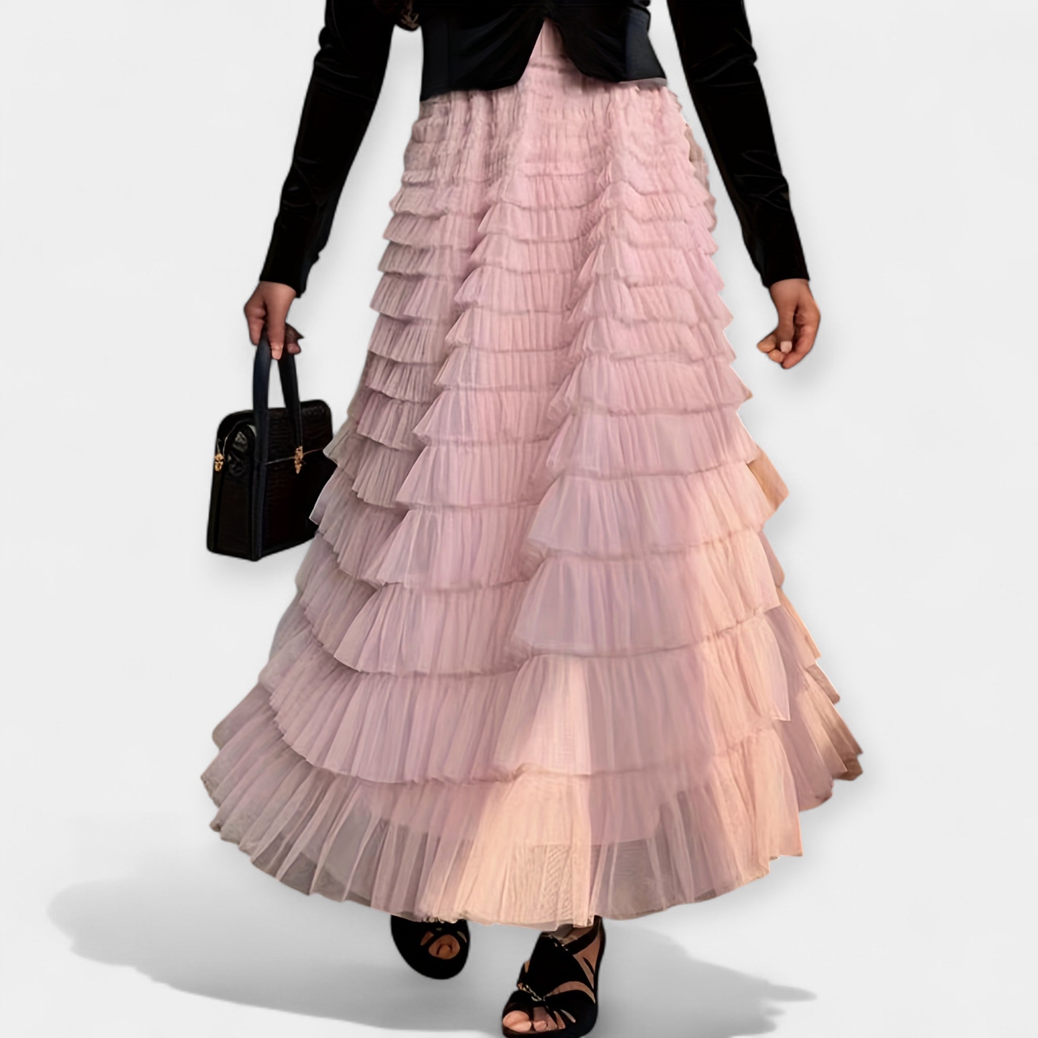 Elegant Tulle Layered Skirt with Decorative Detail
