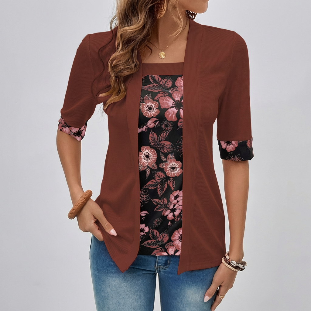 Floral Layer Cardigan – Elegante 2-in-1 Blazer Top