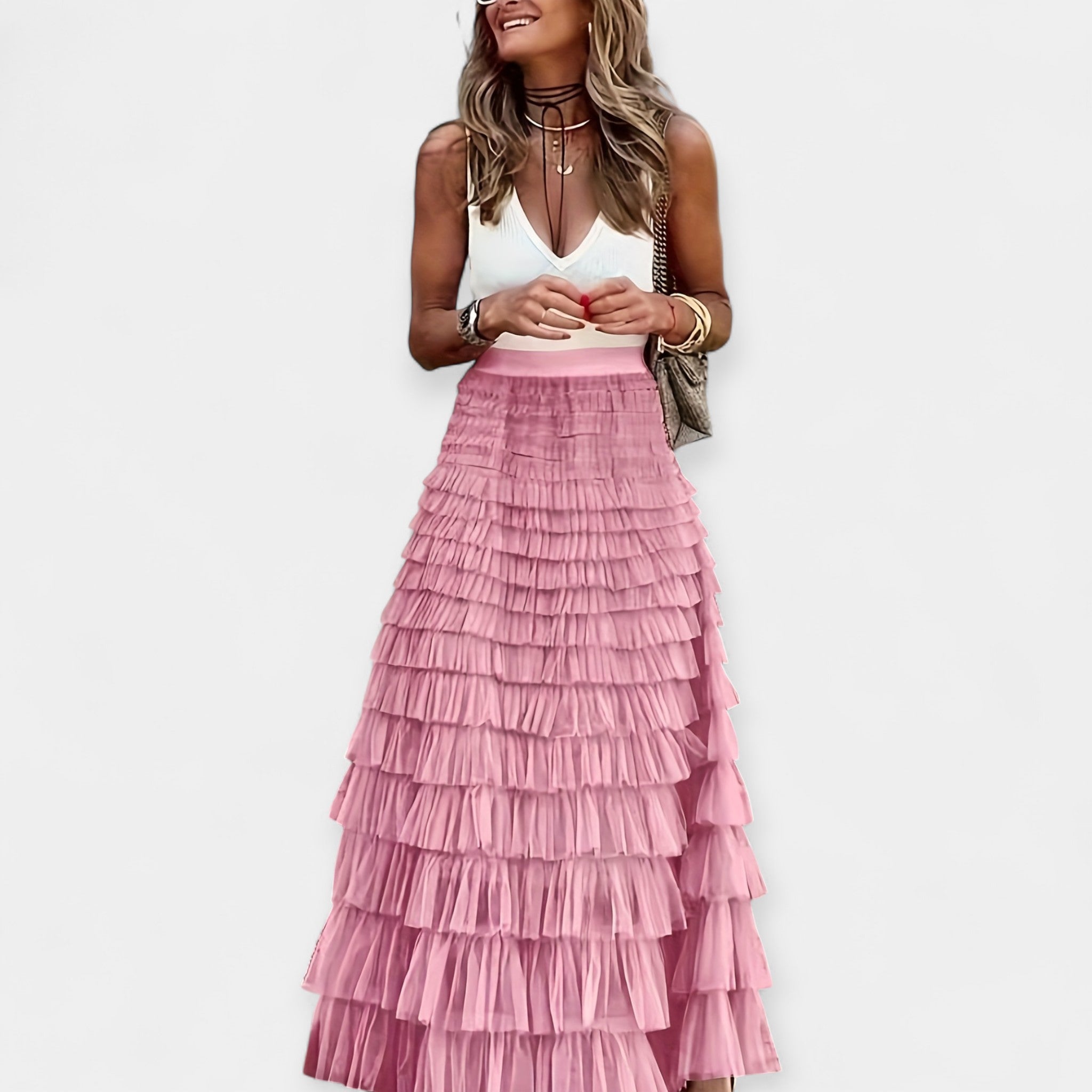 Boho Skirt with Mesh Satin Trim
